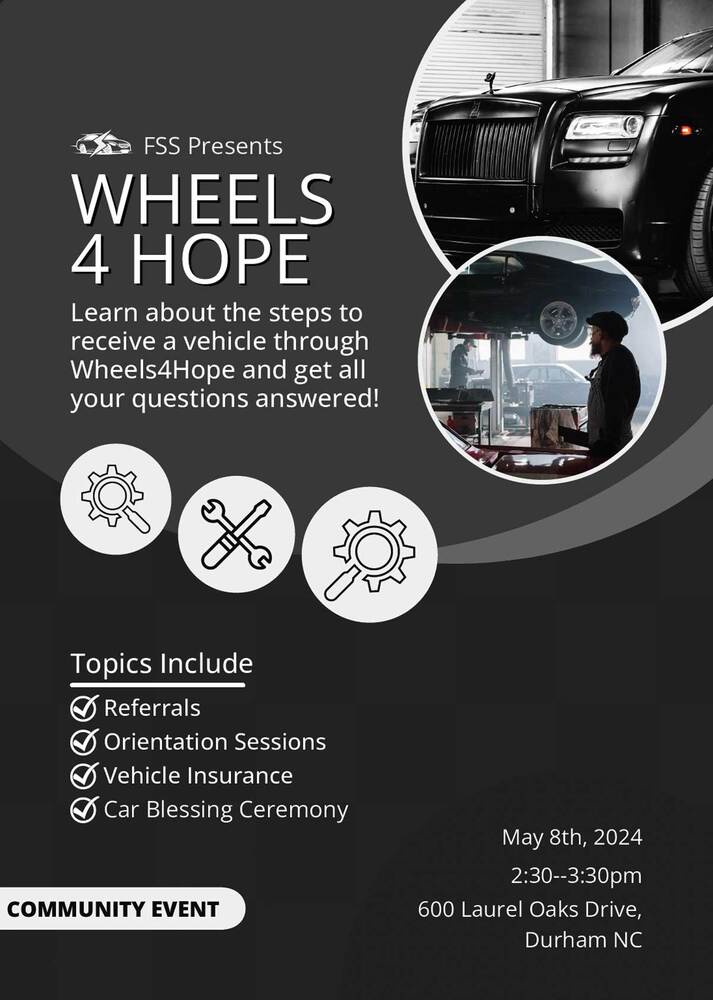 Wheel 4 Hope flyer, all information as listed below.
