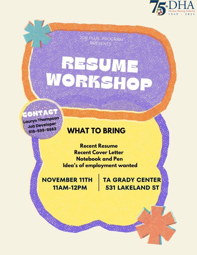 Resume Workshop Flyer, all information as listed below.