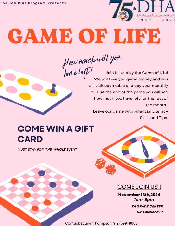 Game of Life Flyer, all information as listed below.