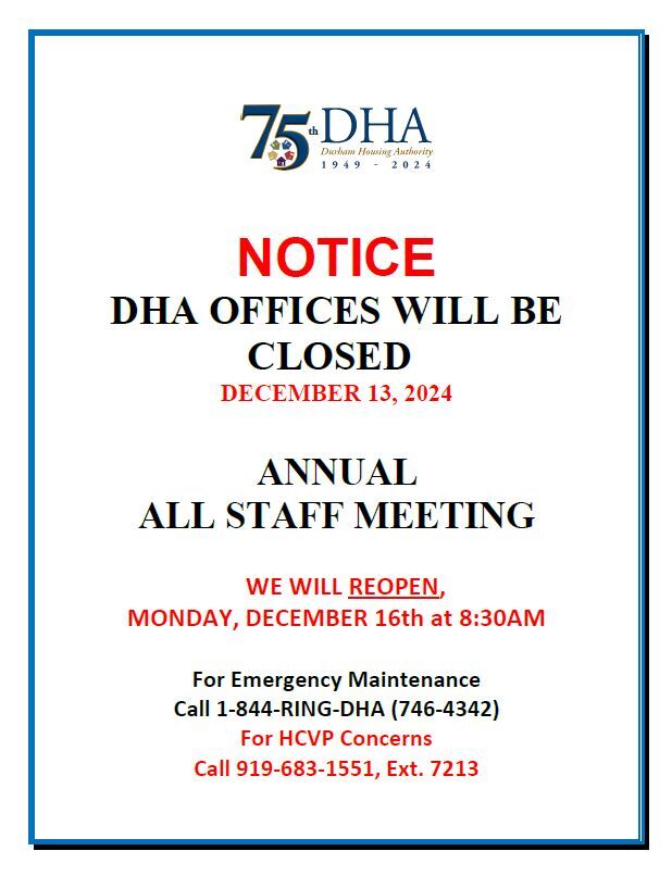 All Staff Meeting Notice, all information as listed below.