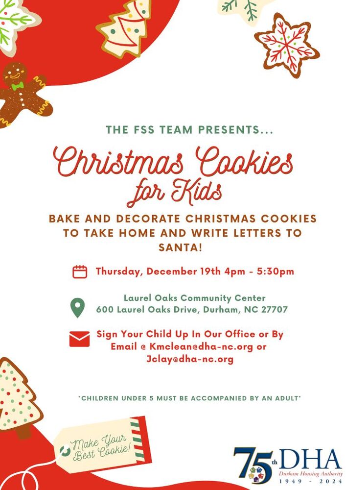 Christmas Cookies for Kids Flyer, all information as listed below.