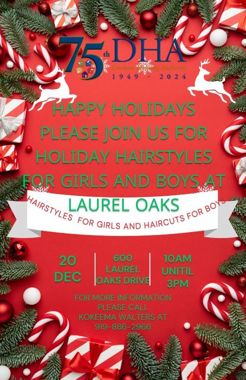 Holiday Hairstyles for Girls and Boys Flyer, all information as listed below.