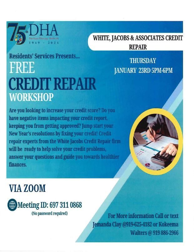 Credit Repair Workshop Flyer, all information as listed below.