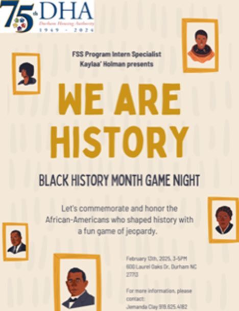 Black History Month Game Night Flyer, all information as listed below.