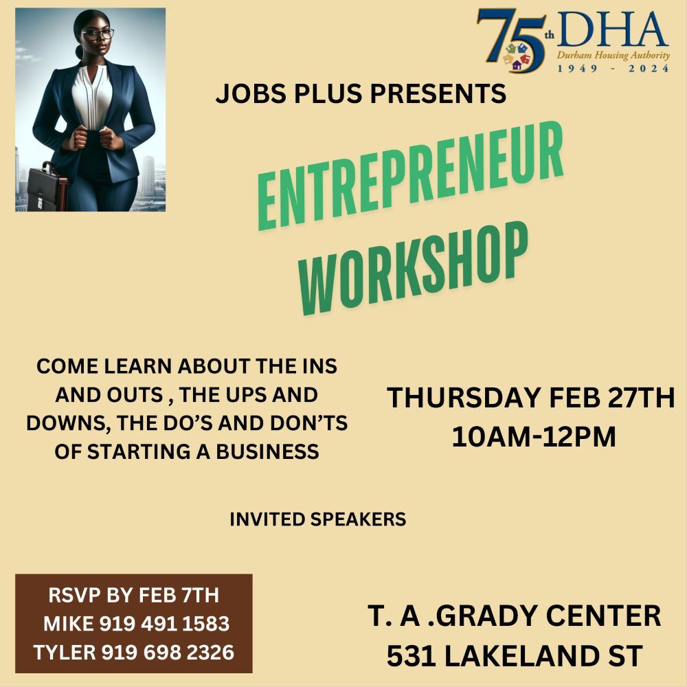 Entrepreneur Workshop Flyer, all information as listed below.