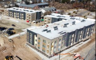 Aerial view of the Vanguard Apartments under construction.