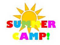 A sun with the words Summer Camp written out with each letter a different color.