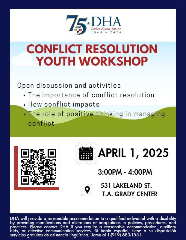 Conflict Resolution Youth Workshop, all information as listed below.