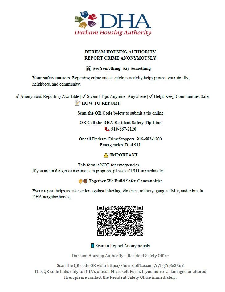 Report Crime Anonymously Flyer, all information as listed below.