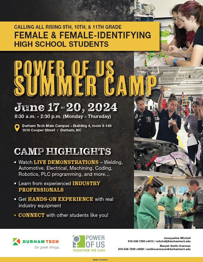 Power of US Summer Camp Flyer, all information as listed below.