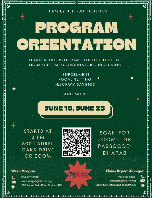 Family Self-Sufficiency Program Orientation Flyer, all information as listed below.