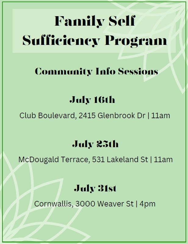 Family Self Sufficiency Program Community Info Session Flyer, all information as listed below.