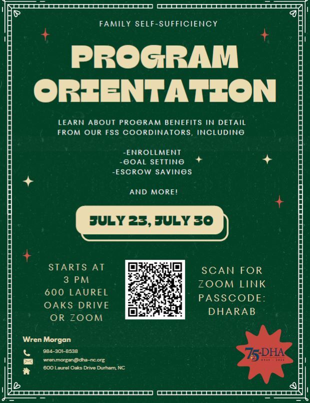 Family Self Sufficiency Program Orientation flyer, all information as listed below.