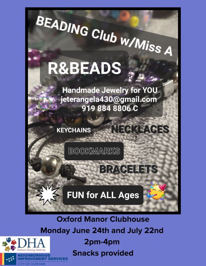 Beading program Flyer, all information as listed below.