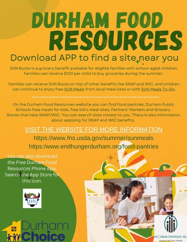 Durham Food Resource Flyer, all information listed below.