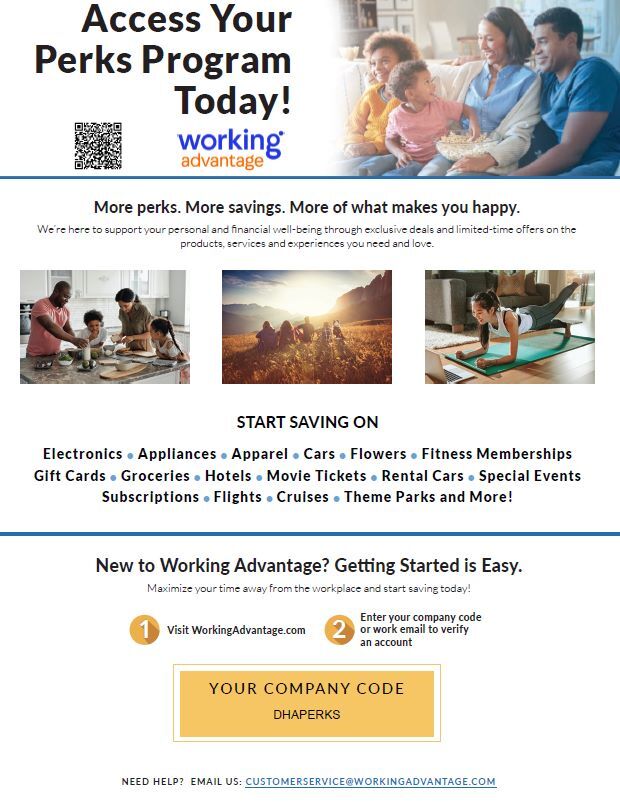 Working Advantage Discount Program Flyer, all information as listed below.