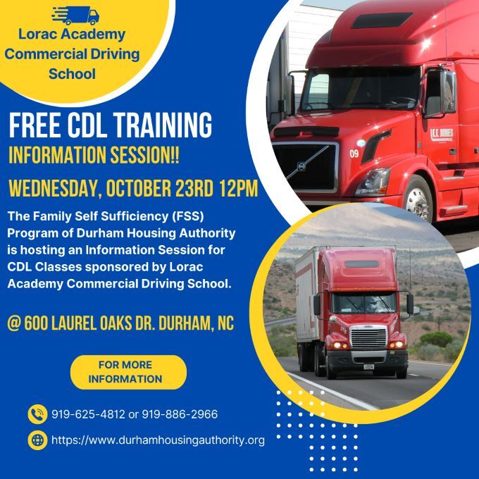 Truck Driving School Information Session, all information as listed below.